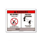 40350 | 12" x 18" Warning! No Diving | Prevent Drowning Sign
