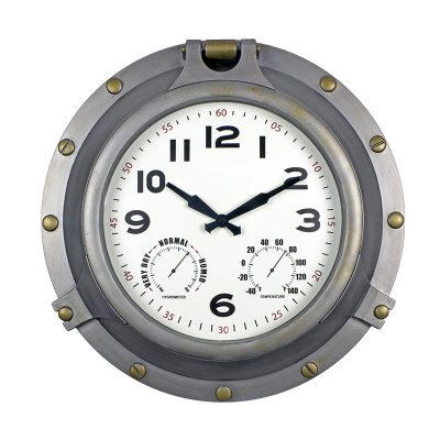 18” Silver Porthole Clock – Poolmaster