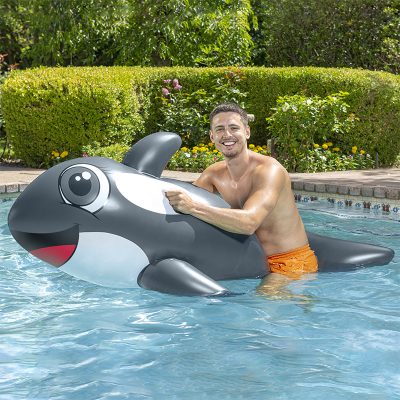 Poolmaster Jumbo Whale Rider Inflatable Swimming Pool Float Whale Rider 